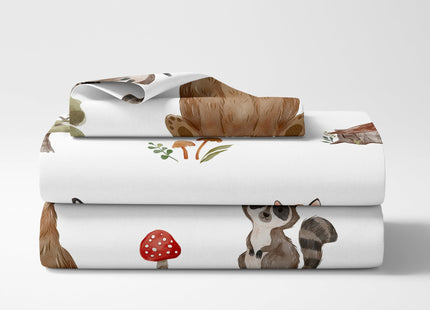 Sweet Jojo Designs Woodland Forest Animals Boy Girl Gender Neutral Unisex Twin Sheets Set Single Size Bed Flat Fitted Sheet Pillow Case Kid Children Teenager Bedding 3p Bear Fox Hedgehog Deer Squirrel