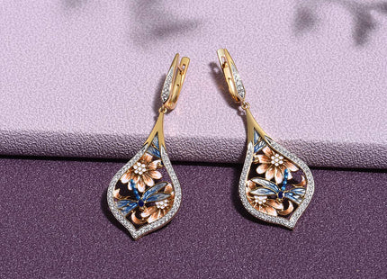 Santuzza 925 Sterling Silver Enamel Dragonfly Drop Earrings