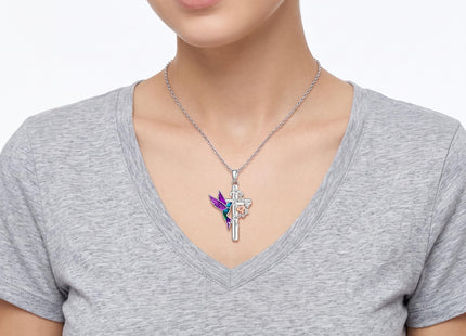 Fenthring Hummingbird Necklace for Women Cross Sterling Silver