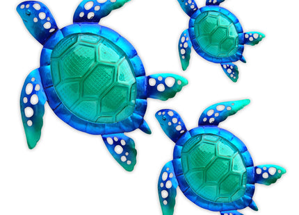 JOYBee Sea Turtle Wall Art Decor, Metal & Glass Sea Life Nautical Home Wall Hanging Decor,Ocean Theme Coastal Decorations for Indoor Outdoor Bathroom and Garden-Blue（Set of 3）