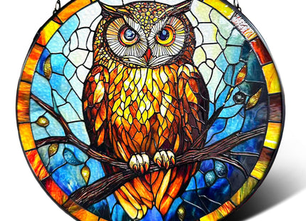 Stained Glass Owl Suncatcher, 7.8’’ Bird Window Hanging Gift for owl Lovers