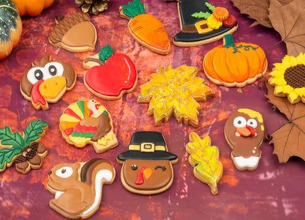 Flycalf Fall Thanksgiving Cookie Cutters Set Maple Leaf, Turkey, Carrot, Acorn, Hat Shapes 5PC Set Baking Accessories Cutter Molds Gifts Decorative 3.5" Kitchen Cake Supplies