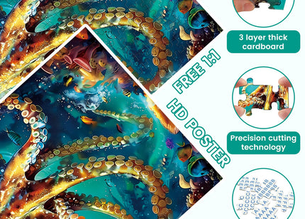 300 Piece Puzzle for Adults, Ocean Sailboat Octopus Jigsaw Puzzle 300 Piece