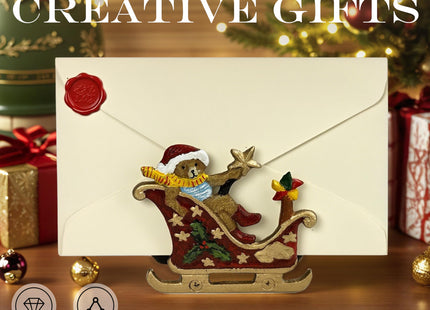Linton Arts Cast Iron Napkin Holder for Table, Decorative Cocktail Napkin Holder with Bear Sleigh Design, Heavy Duty Napkin Dispenser for Paper Napkins, Kitchen Island Decor