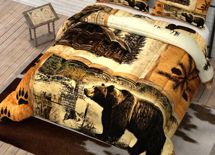Namoxpa Rustic Bear Comforter Sets for Kids Adults,3D Pattern Cabin Theme,Decorative Bedding Comforter Sets with 2 Pillow Shams, Twin Size