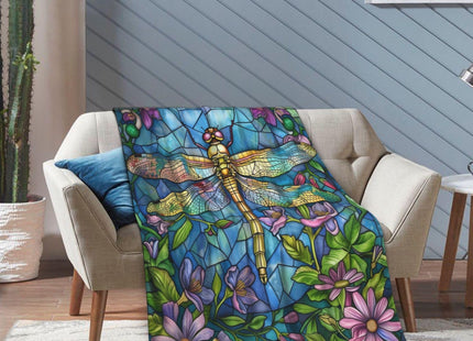 Generic Stained Glass Dragonfly Throw Blanket, Floral Dragonfly Themed, Soft Cozy Lightweight Plush, 50x60in