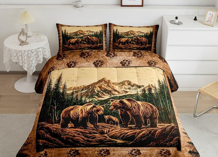 Erosebridal Rustic Cabin Comforter Set Queen Size Grizzly Bear Print Bedding - Rustic Farmhouse Bedding Comforter Sets - For Boys Teen Men,Hunting Wildlife Pattern Quilt Animal Theme Lodge Decor 3 Pcs