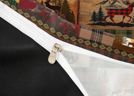 Rustic Cabin Lodge Bedding Set Patchwork Duck Bear Deer Moose Comforter Cover Twin For Adults Men Retro Farmhouse Buffalo Plaid Duvet Cover Hunting Woodland Wildlife Animal Bed Set 1 Pillow Case