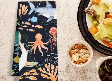 HSIASHENG Beach Coastal Kitchen Towels, Under The Sea Bathroom Decor, Nautical Dish Tea Towels, Sea Life Marine Biology Decorative Hand Towel for Bathroom Kitchen, 16x24 Inch