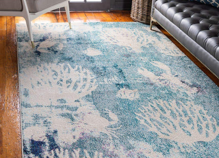 Unique Loom Positano Collection Coastal Modern Coral Lobster Shells Light Blue Area Rug (9' x 12')