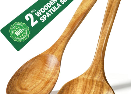 Acacia Wood Spatula Set, 2-Piece Mushroom Turner & Salad Spoon