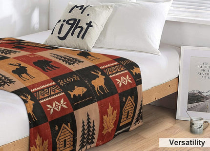 Bear Rustic Cabin Moose Blanket Soft Flannel Farmhouse Throw Blanket Gifts for Adults Cozy Blanket for Red Black Check Farmhouse Art All Season Couch Bed Sofa Home Decor, 60"x80"