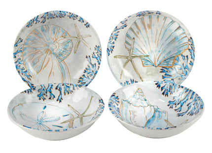 Playa Shells Coastal Ceramic Soup and Cereal Bowls – Set of 4 40 oz Large Bowls for Pasta, Salads, Pho, Ramen, Chowder, Rice, Fruit, Meal Prep, or Everyday Coastal Kitchen Dining