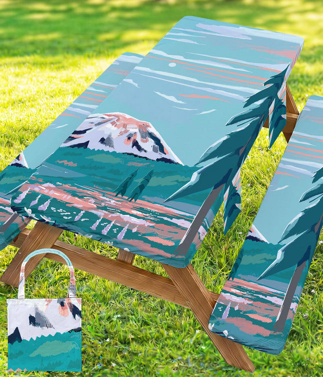 Picnic Table Cover with Bench Covers Elastic Table Cloth Cool Unique Fun Ideas Birthday Christmas Xmas Valentine's Day Camping Gifts for Camper RV Owner Camping Lovers Couple Women Men Mother Father