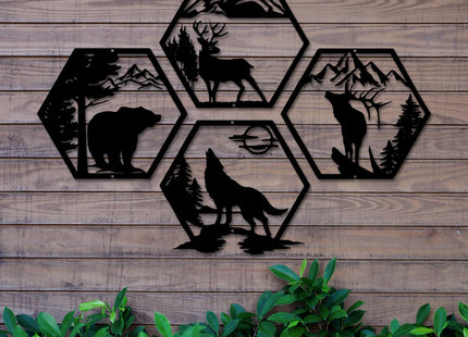 Xedatric Rustic Forest Metal Wall Art 4-Piece Bear Deer Wolf Moose