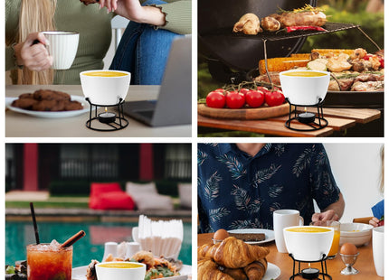 Luvan 4Pcs 14.2oz Butter Warmers for Seafood, Butter Melter with Stands and 20Pcs Tealight Candles,Ceramic Butter Warmer Set for Lobster, Personal Fondue Set Melted Butter Cups for Seafood, Fondue