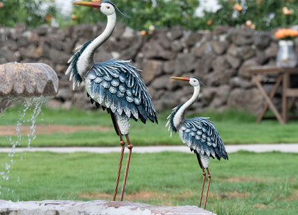TERESA'S COLLECTIONS Garden Decor Blue Heron Sculptures & Statues,24.5" Coastal Metal Heron Decoy for Outdoor Outside Vivid Bird Metal Yard Art Cranes Patio Pond Pool Lawn Decorations,Gift for Mom