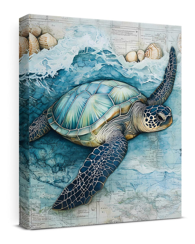 Coastal Sea Turtle Decor Ocean Nautical Canvas Wall Art Print Framed