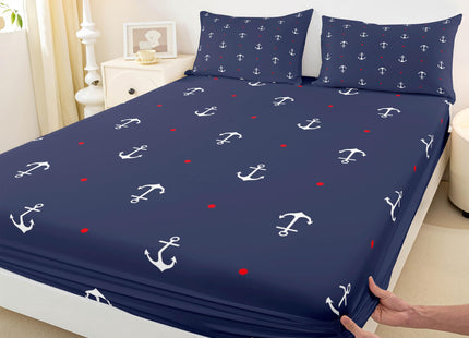 Castle Fairy Anchor Printed Bed Sheet Queen Set Red Heart Pattern Sheets Sets Adults Bedroom Decor Nautical Anchor Microfiber Bedding Set with Flat,Fitted Sheet,2 Pillow Cases