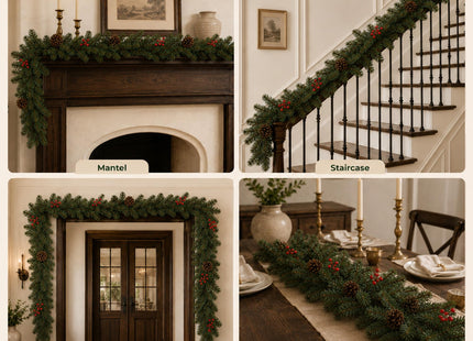 GWEXTO 6 FT Artificial Christmas Garland with Berry and Pinecone Accents