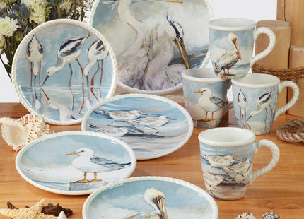Shorebirds 18 oz. Ceramic Mugs, Set of 4 – Coastal Coffee Cups with Heron, Seagull, and Shorebird Artwork – Nature-Inspired Mugs for Hot Beverages, Breakfast, Gifting, or Display