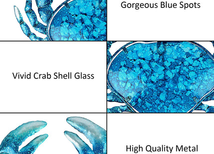 John's Studio Crab Wall Decor Outdoor Metal Bathroom Hanging Art Glass Blue Ocean Theme Decorations for Home, Pool and Patio