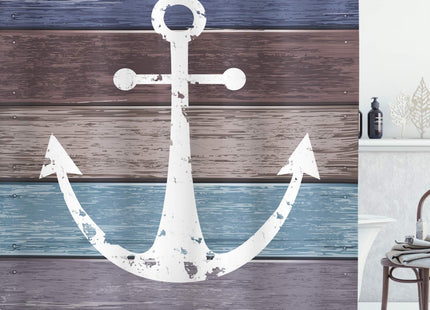 Ambesonne Anchor Shower Curtain, Timeworn Nautical Themed Marine Pattern and Wooden Planks in Rustic Design, Cloth Fabric Bathroom Decor Set with Hooks, 69" W x 84" L, Mauve Taupe
