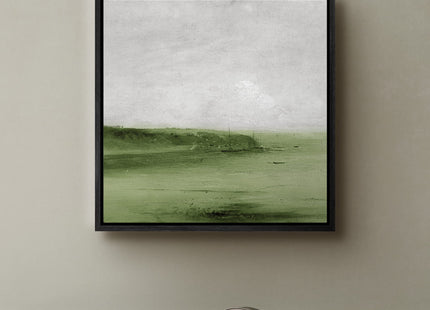 SIGNWIN Framed Canvas Print Wall Art Pastel Green Sailboat Ocean Landscape View Nature Wilderness Illustrations Fine Art Farmhouse/Country Minimal for Living Room, Bedroom, Office - 16"x16" Black