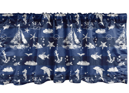 Ambesonne Starfish Window Valance, Nautical Sea Creature in Calm Tones Underwater Themed Art, Curtain Valance for Kitchen Bedroom Decor with Rod Pocket, 54" X 12", Almond Green Azure Blue