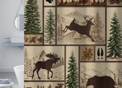 Torich Rustic Cabin Shower Curtain for Bathroom, Forest Bear Deer Wildlife Country Bath Curtains, Hunting Camping Waterproof Fabric Bathroom Accessories Set, 69x78 inch with Hooks