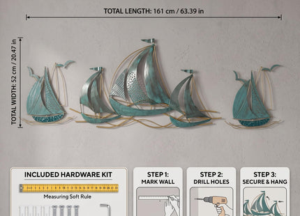 HAVFIFK Large Sailboat Metal Wall Decor for Living Room,3D Wall Art