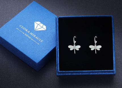CUOKA MIRACLE Dragonfly Earrings 925 Sterling Silver Hoop Dragonfly Earrings Dangle Drop Opal Earring Dragonflies Jewelry Gifts for Women (White Opal)