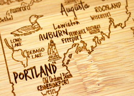 Totally Bamboo A Slice of Life Maine Engraved Map Cutting Board