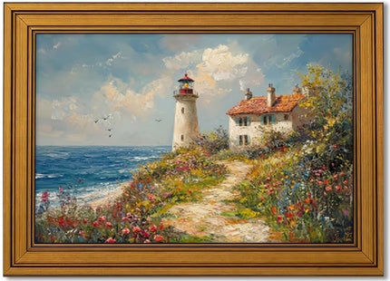 Vintage Gold Framed Island Lighthouse Canvas Wall Art 9x11 in