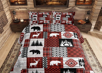 Feelyou Bear Bedding Set Soft for Boys Girls, Cute Deer Comforter Set Toddler Size Western Country Duvet Quilt Microfiber Rustic Cabin Bedroom 2 Pcs with 1 Pillow Cases