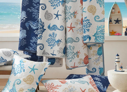LEAONME Coastal Quilt Set Twin Size - Lightweight Microfiber Reversible Bedspread, 68''x86'', Coral, Includes 1 Sham