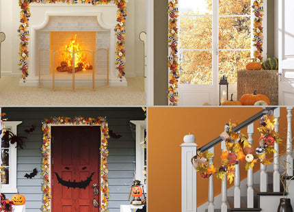 Adeeing 6 Ft Thanksgiving Fall Garland Decor, Artificial Autumn Garlands with Pumpkins, Maple Leaves, Ribbon and Pine Cone for Indoor Outdoor Fireplace Window Home Decoration