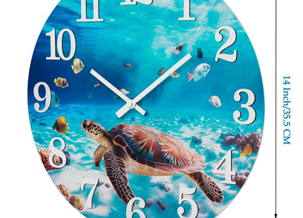 Yoiolclc Outdoor Clocks Waterproof Outdoor Coastal Beach Ocean Wall Clocks for Patio Pool Garden Home Decor(14 Inch,Blue,Sea Turtle)