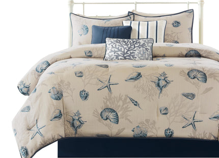 Madison Park Cotton Coastal Starfish Blue Queen Comforter Set, 7pc