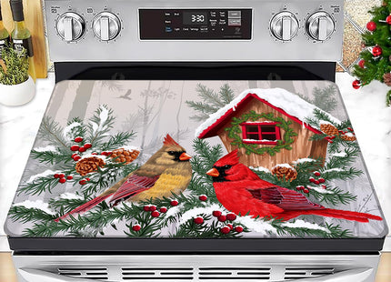 Christmas Stove Top Cover for Electric Stove 28 "x 20 ", Xmas Cardinal Bird Heat Resistant Glass Top Stove Cover Protector, Glass Cooktop Covers, Kitchen Flat Electric Stove Top Covers
