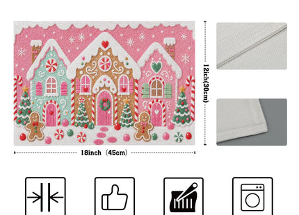 Christmas Gingerbread Placemats Set of 4 18x12 Inch Gingerbread House Xmas Tree Pink Linen Place Mats Heat-Resistant Wipeable Winter Holiday Table Mat for Party Kitchen Dining Room Dinner Table Decor