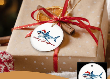 MIBEZE Coastal Beach Shark Christmas Ceramic Ornament Gifts