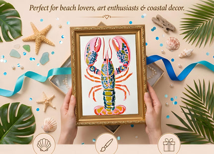 Gold Framed Coastal Colorful Lobster Canvas Wall Art 9X11in