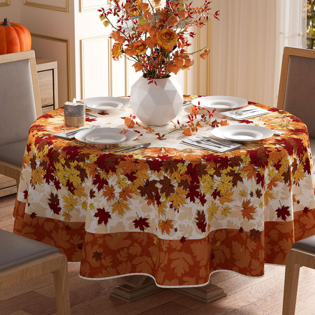 XCHI Fall Maple Leaves Orange Round Tablecloth Decorations 60x60 Inch