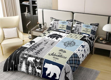 Erosebridal Retro Cabin Rustic 100% Cotton Duvet Cover Country Farmhouse Lodge Comforter Cover Twin Size For Kids Bear Moose Deer Bedding Set Hunting Wild Animal Bedclothes Rustic Decorations For Home
