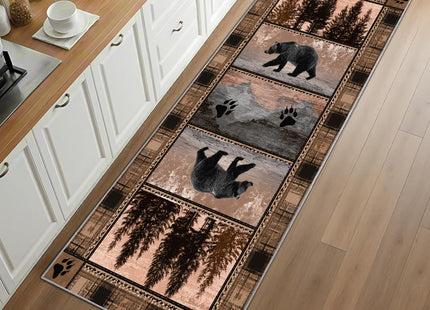 Rustic Lodge Rug for Cabin, 2x6ft, Western Country Bear Runner Rug, Bear Cabin Kitchen Rugs, Non-Shedding & Easy to Clean, for Hallway Foyer Entryway