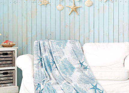 JarThenaAMCS Coastal Ocean Fuzzy Blanket Coral Seashell Starfish Throw Blanket Beach Sea Cozy Flannel Blanket for Summer Home Bed Sofa Couch Chair Nautical Decor, 70 x 60 Inch