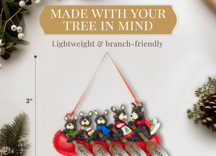 Personalized Family of 5 Ornament 2026, Bears in a Canoe