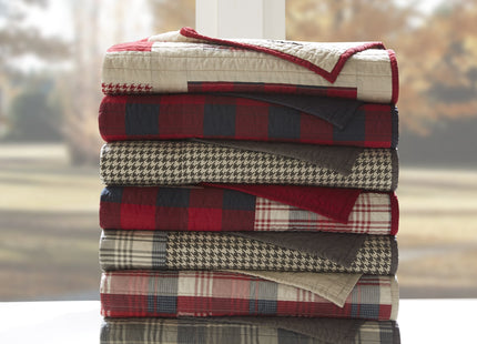 Woolrich Luxury Quilted Throw - Cabin Lifestyle, Patchwork with Moose Design All Season, Lightweight and Breathable Cozy Bedding Layer Throws for Couch Sofa, 50" W x 70" L, Winter Hills Taupe