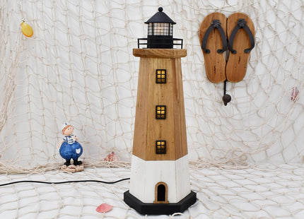 Wooden Lighthouse Decor with LED Light Nautical Tabletop Centerpiece